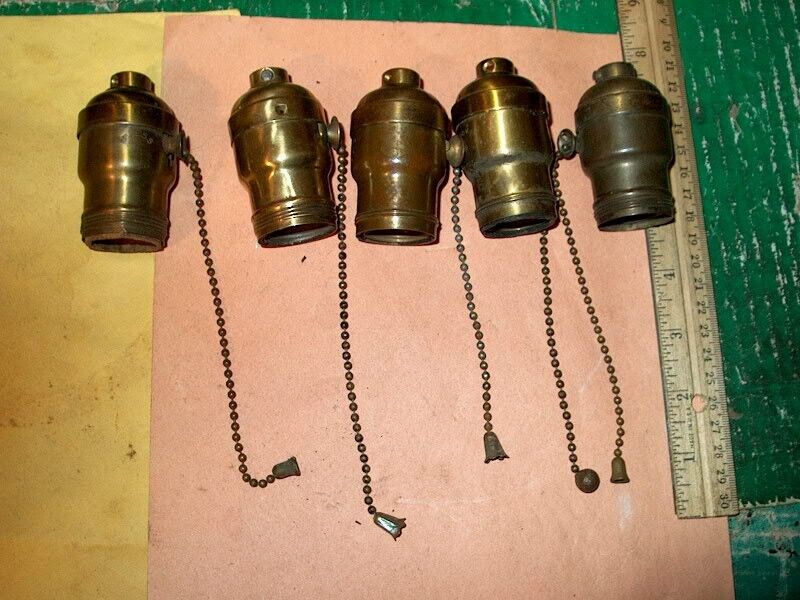 5 ANTIQUE PULL CHAIN ELECTRIC SOCKETS-\