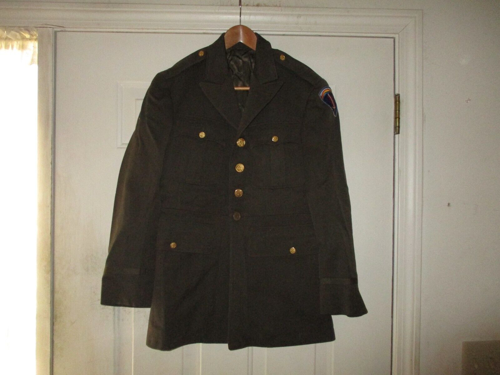WWII US Army Officer Tunic Class A Chocolate Gabardine Wool Pinks and Greens WW2