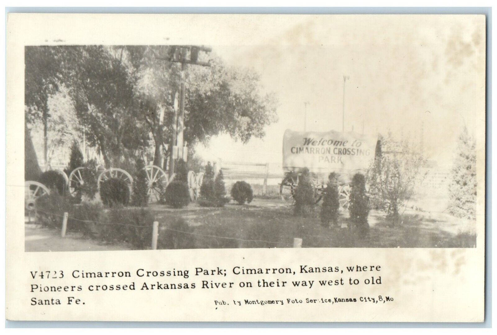 c1910's View Of Cimarron Crossing Park Wagon Cimarron Kansas KS Antique Postcard