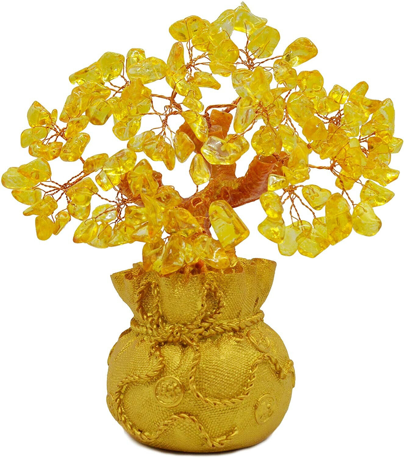 Lucky Feng Shui Lemon Quartz Crystal Money Tree Bonsai Style Luck Wealth Decor