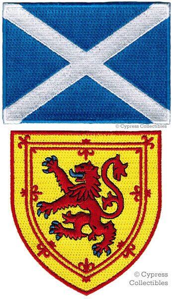 LOT of 2 SCOTLAND FLAG PATCHES IRON-ON SCOTTISH LION COAT ARMS SHIELD