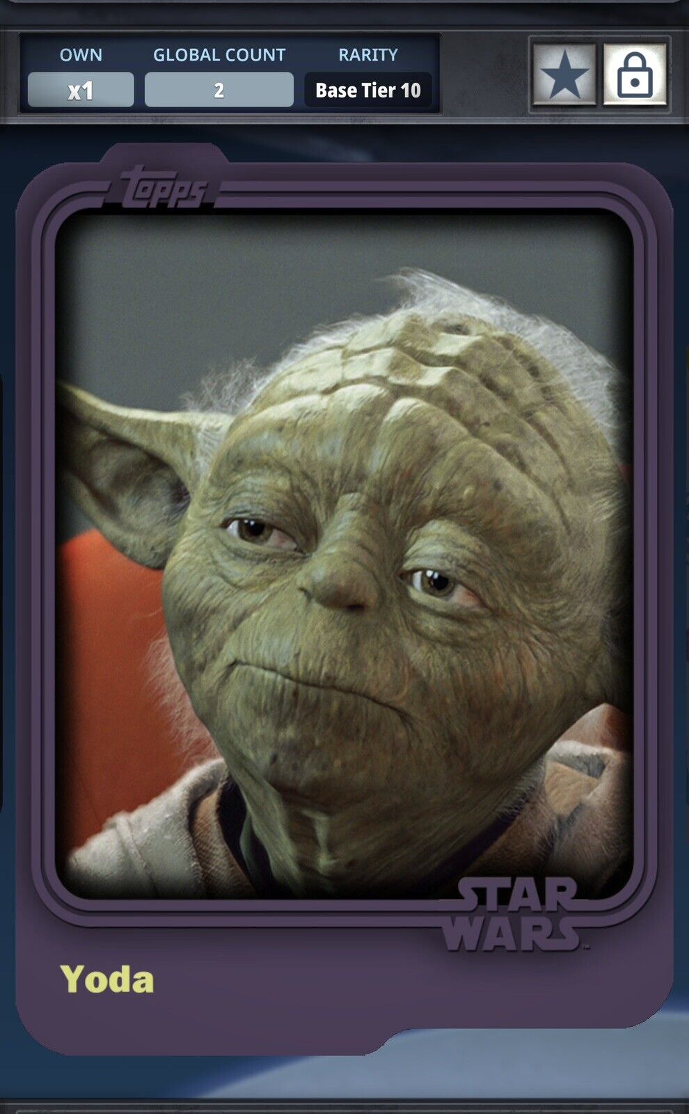 Star Wars Card Trader: Tier 10 2015 Purple Matte Base- 2cc Yoda Jedi Council