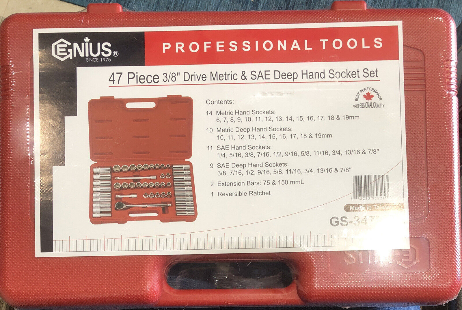 GENIUS Professional Tools 47 Piece 3/8” Drive Metric & SAE Deep Hand Socket Set