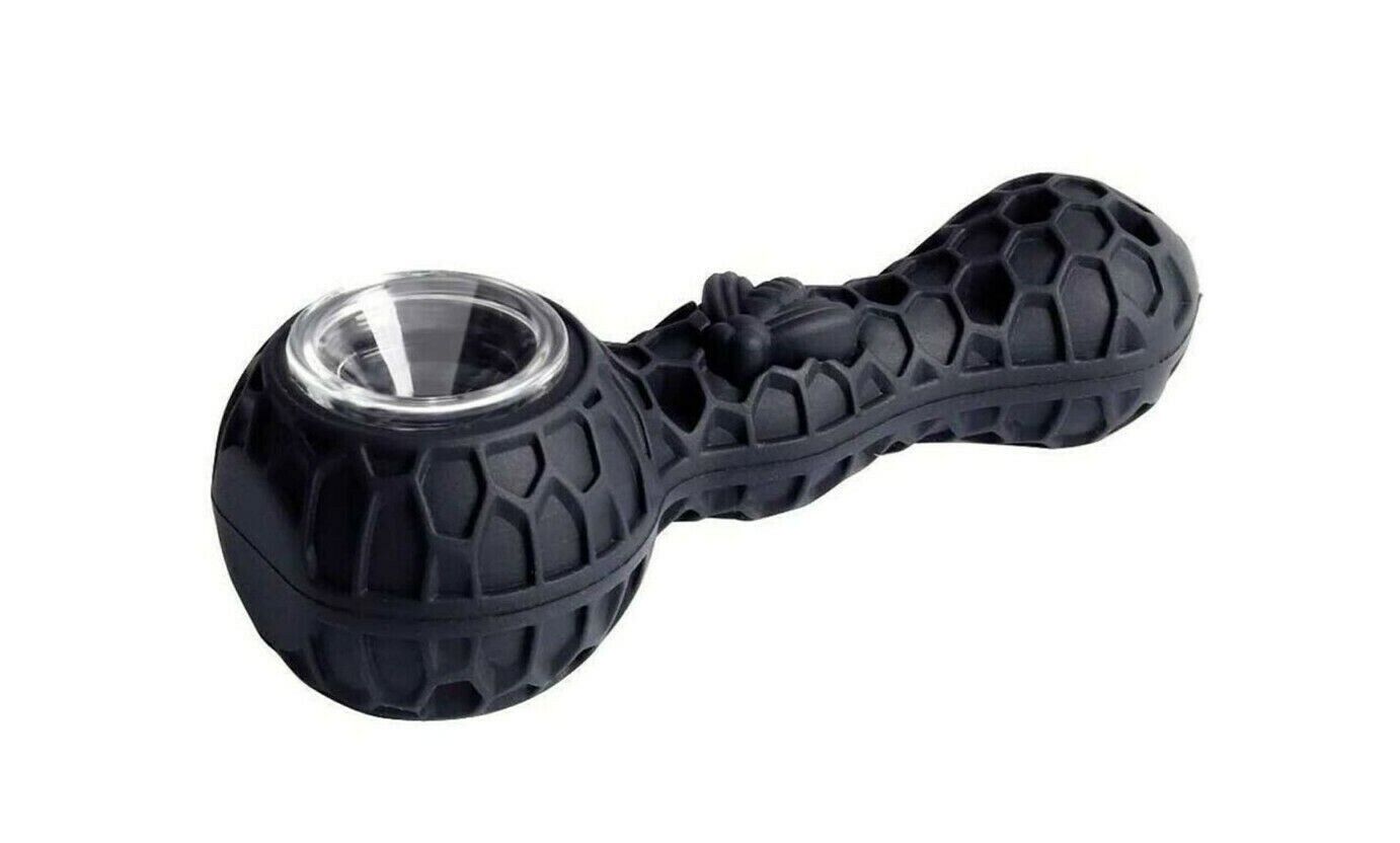 Black Unbreakable Silicone Tobacco Smoking Pipe w/ Glass Bowl
