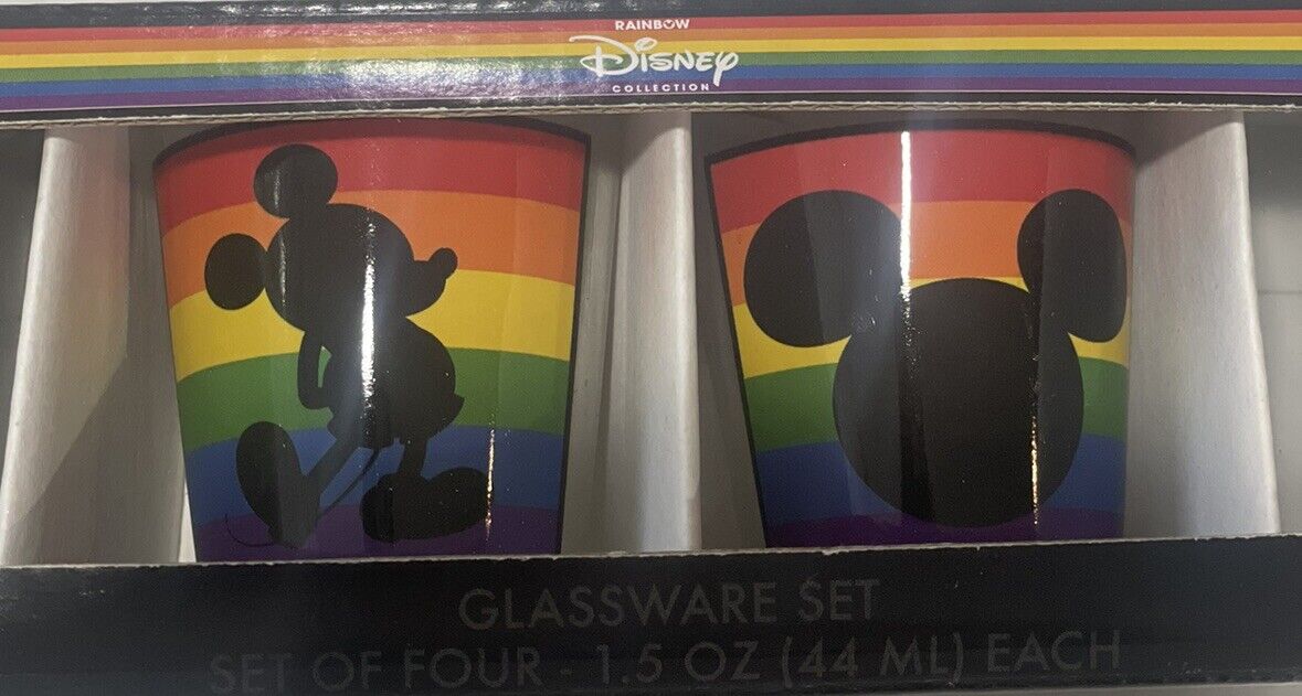 Discontinued Disney Mickey 4 Piece Rainbow Shot Glass Set. FREE TO SHIP