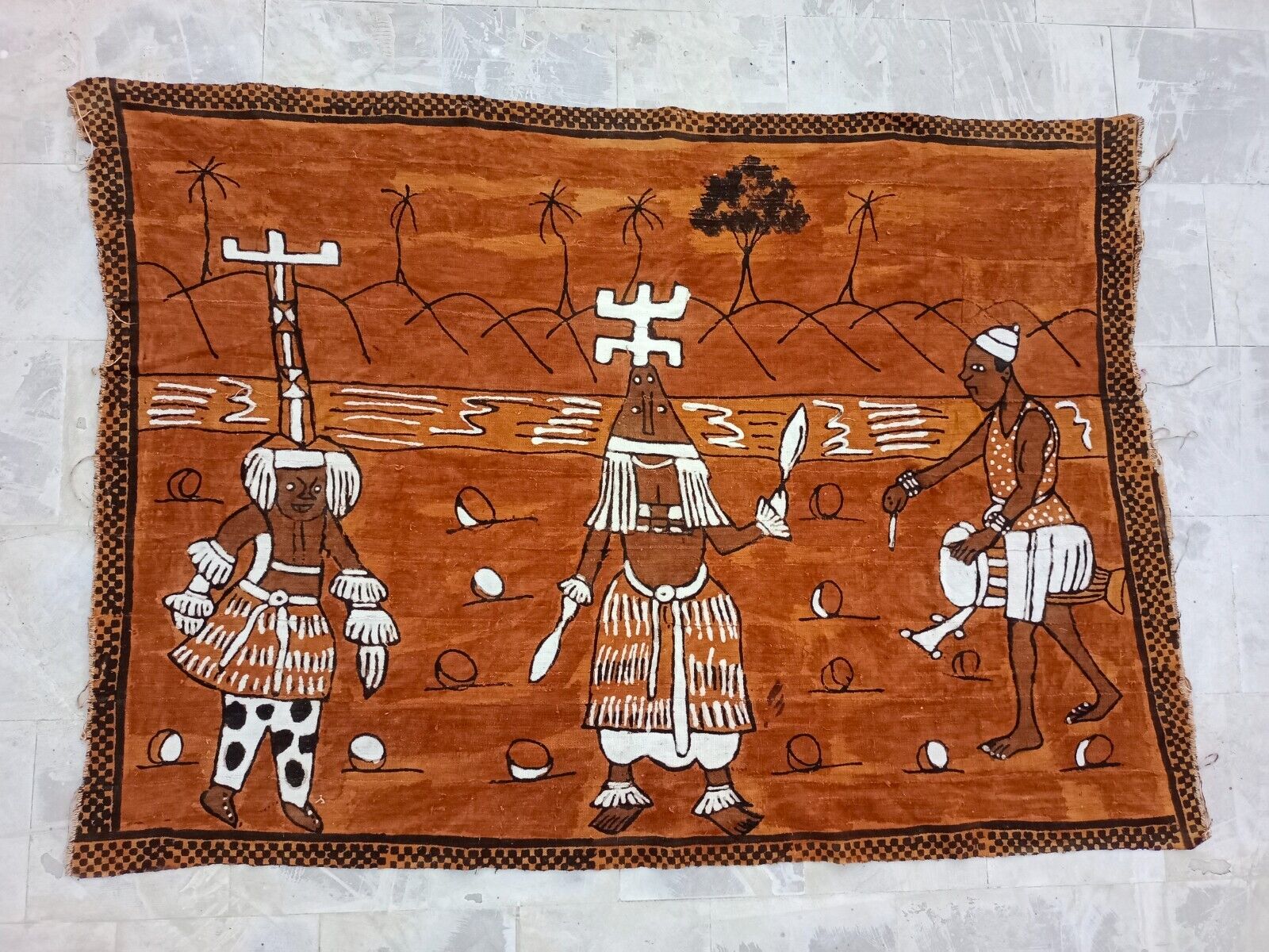 Vintage Gorgeous HandPainted African Korhogo MudCloth Tapestry Textile 123×171Cm