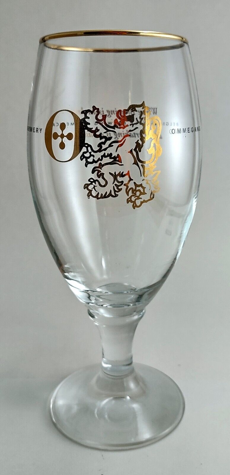 Ommegang Brewery Cooperstown NY Gold Rimmed Chalice Stem Footed Beer Glass