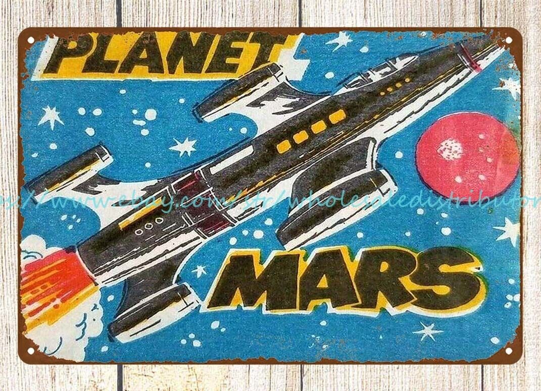 1977 Planet Mars Rocket Ship metal tin sign contemporary outdoor wall art