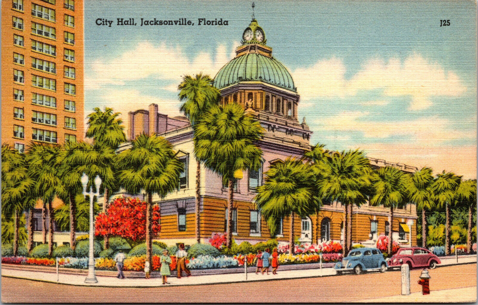 Vtg 1940s City Hall Jacksonville Florida FL Unused Linen Postcard