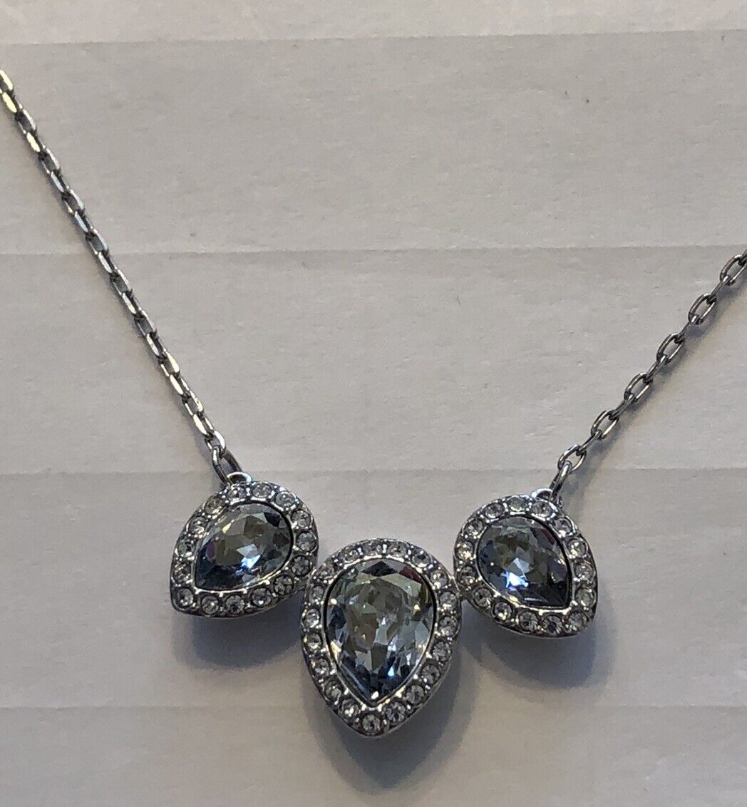 Swarovski Crystal 5113784 Rhodium Plated Christie Frontal Pear Necklace 16-18”