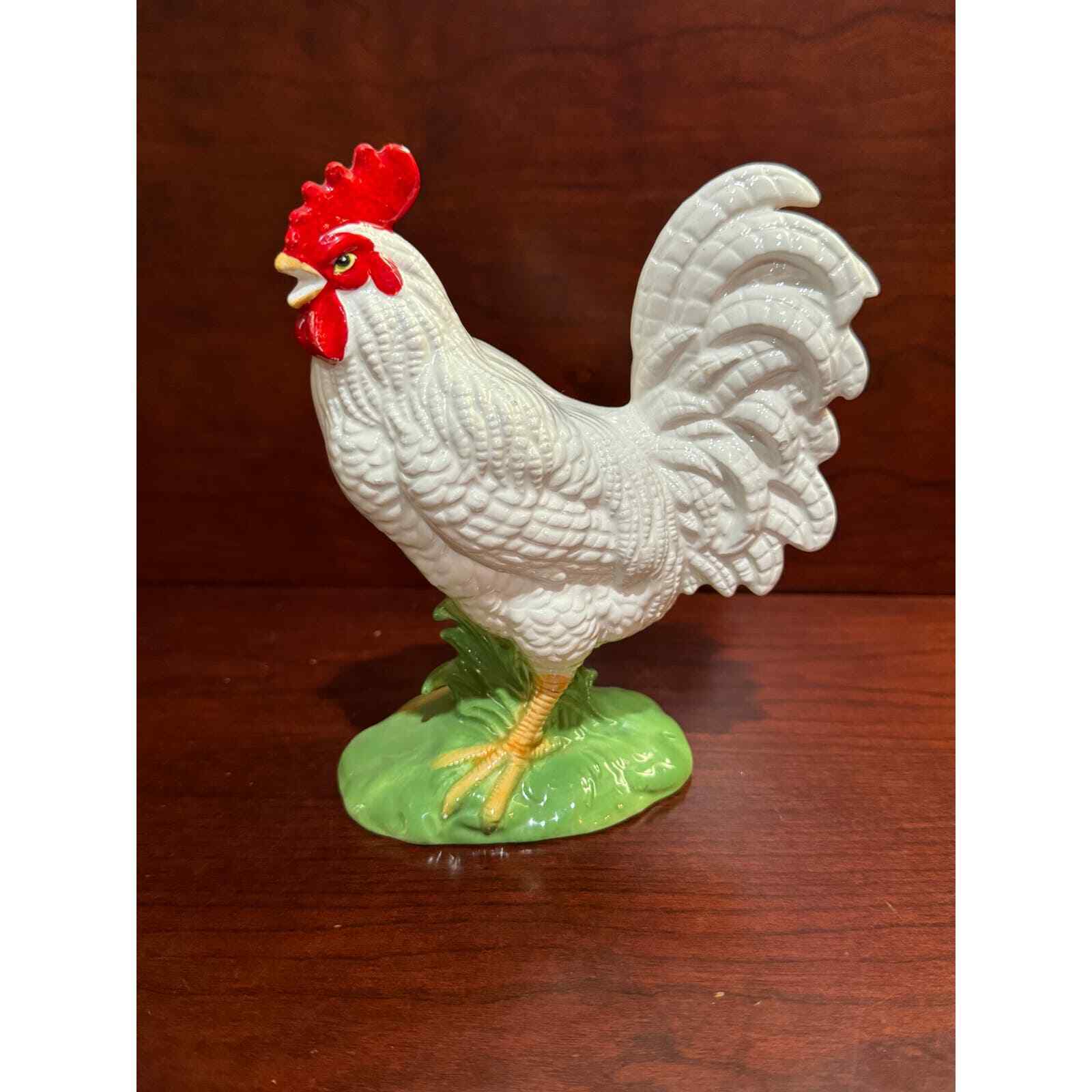 Vintage Country Farmhouse Decorative White Glazed Ceramic Rooster Statue 