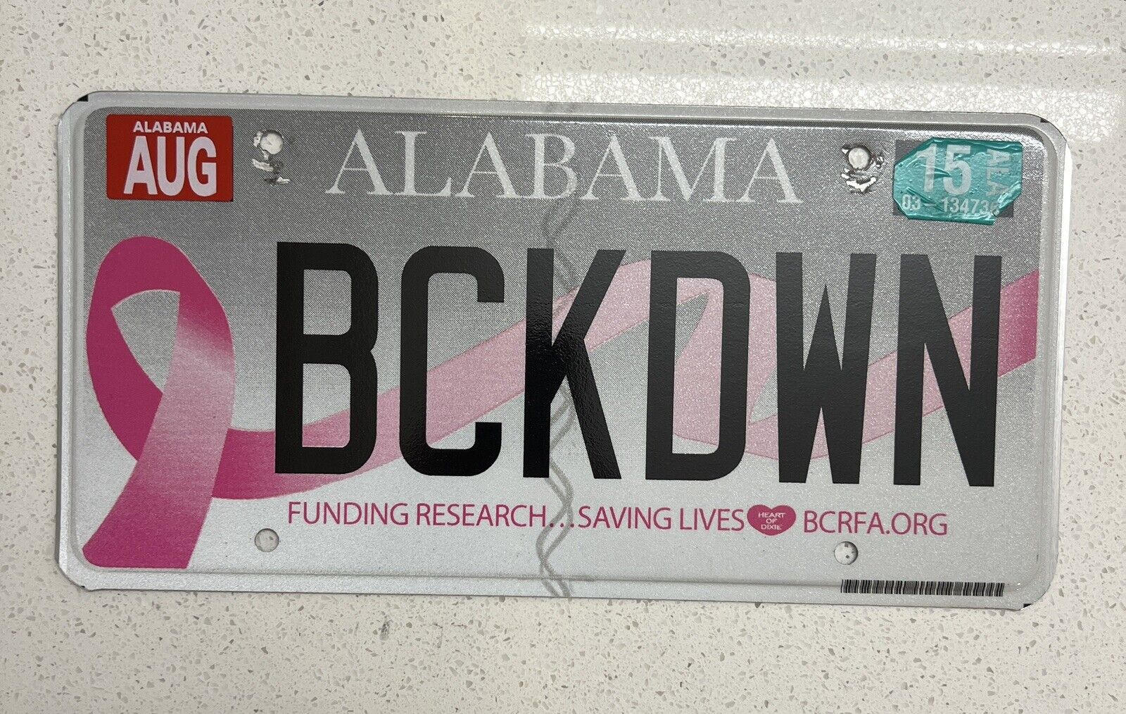 ALABAMA VANITY PERSONALIZED BREAST CANCER LICENSE PLATE DOUBLE COLLECTIBLEbckdwn