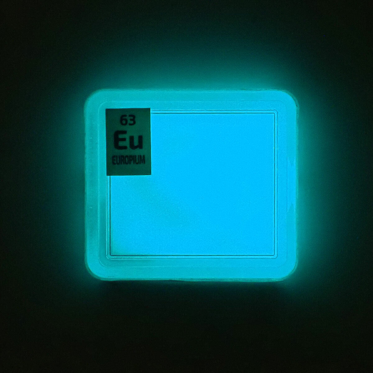 Europium Rare Earth Amazing Blue Glow Powder in a Periodic Element Tile