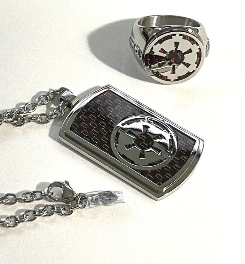 Star Wars Set - Necklace Pendant/ Ring Galactic Empire Stainless Steel 24 Inch 