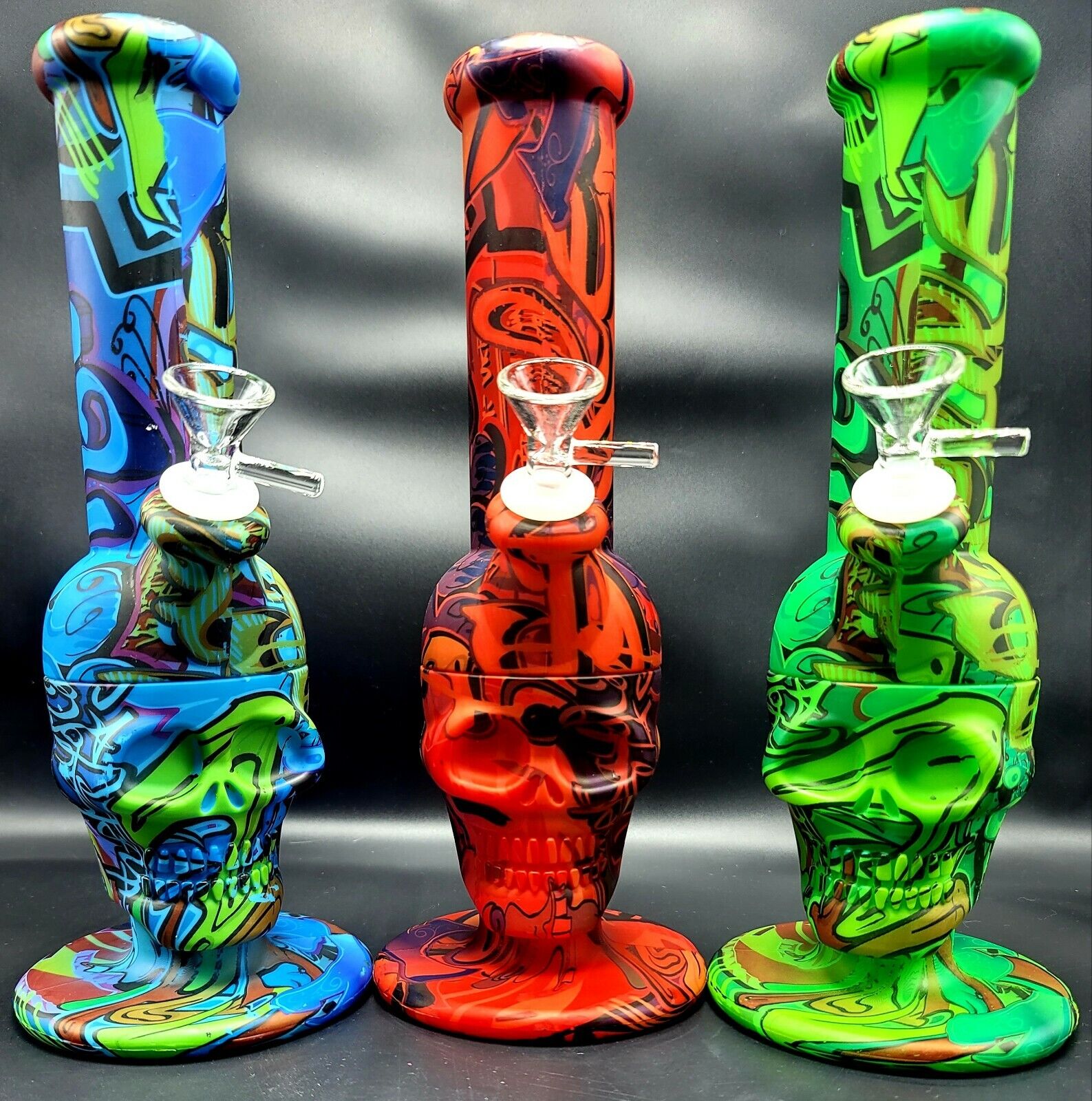 11 Inch 4 PIECE Unbreakable Silicone Skull Bong Detachable Water Pipe + SCREENS