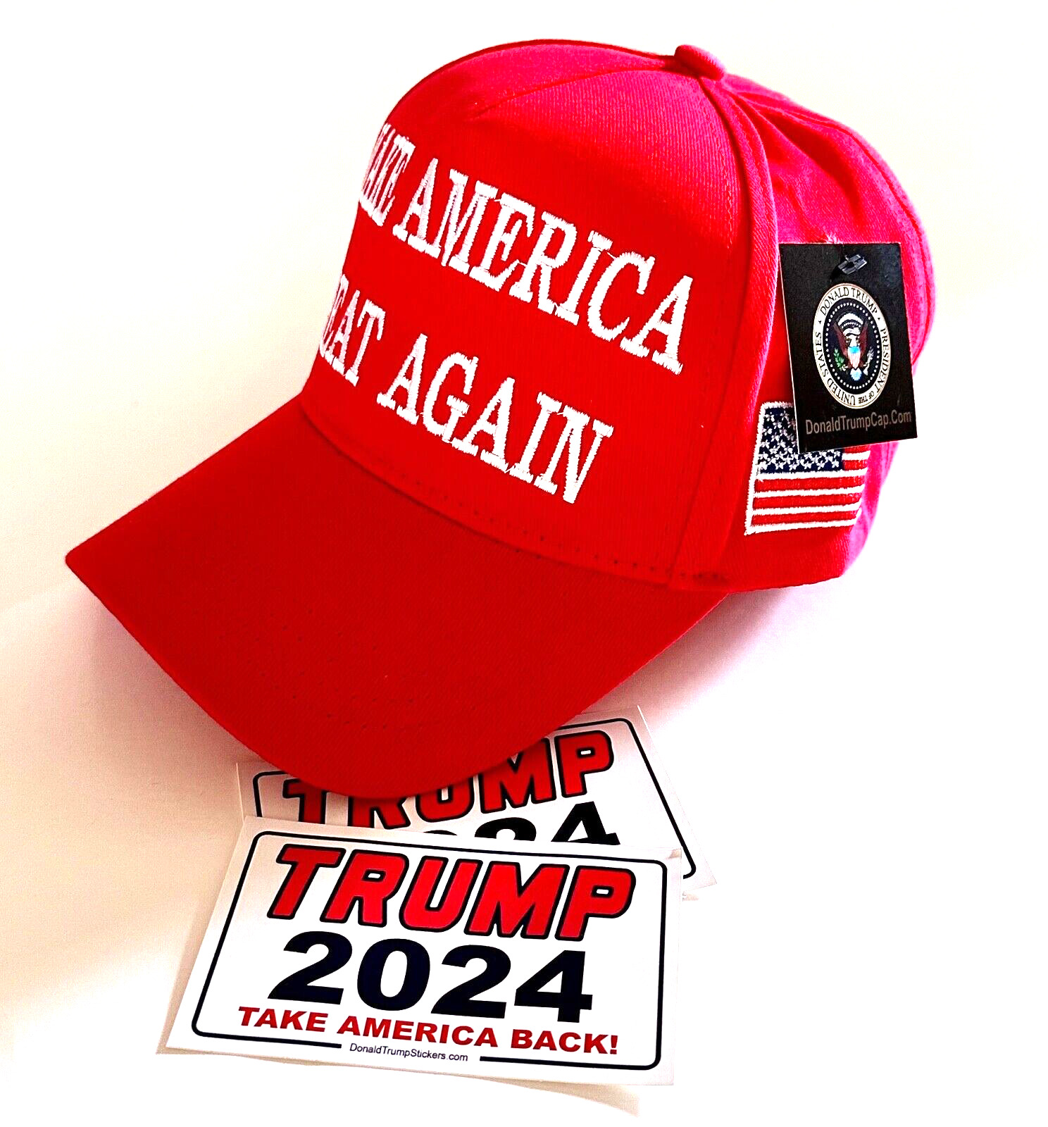 President Donald Trump Hat....MAGA....Red + 2 - 2024 Decals...HOT NEW DESIGN