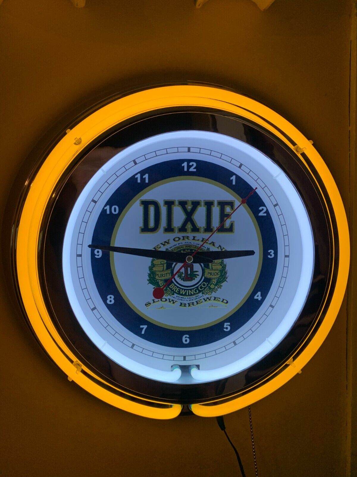 Dixie New Orleans Beer Bar Man Cave YELLOW Neon Advertising Wall Clock Sign