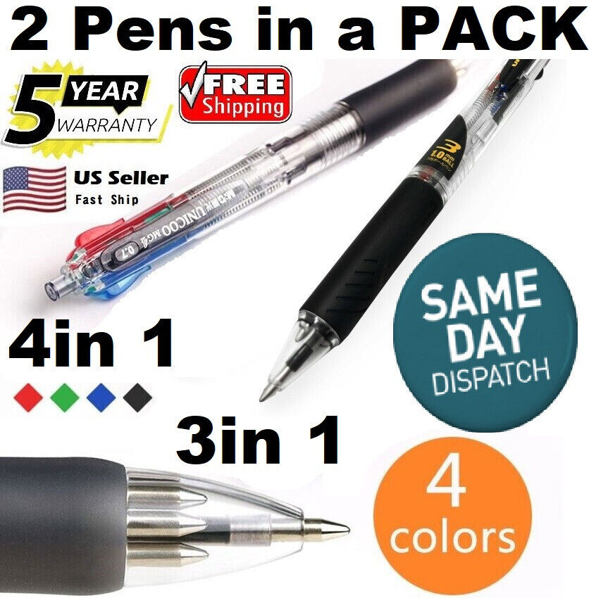 2X USA: 4-color Ball Point Pens 0.7mm school supply, multicolor pen