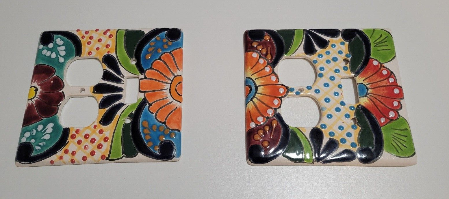 Mexican Talavera Pottery Light Switch Outlet Plate Covers - Qty 2 NEW