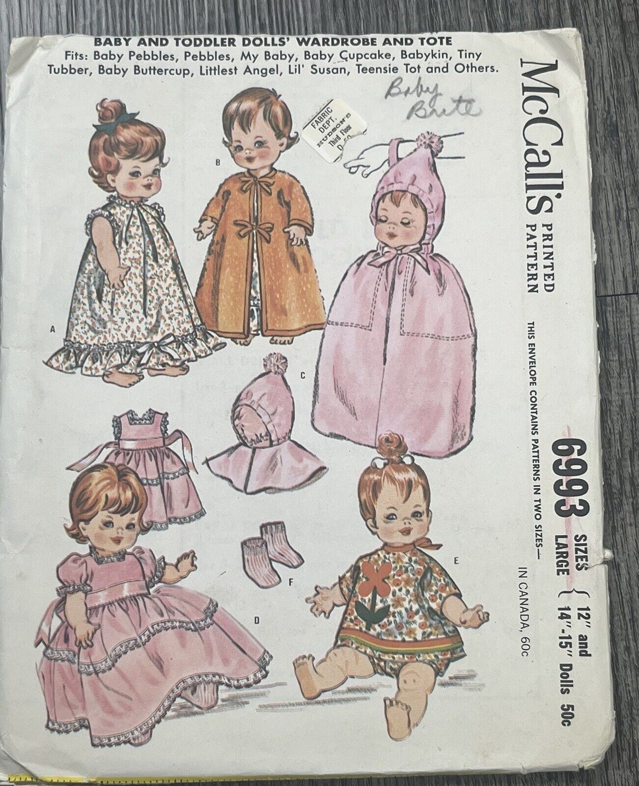 VTG McCall’s 6993 Baby & Toddler DOLL Pattern Sizes 12” & 14”-15” Dolls 1960’s