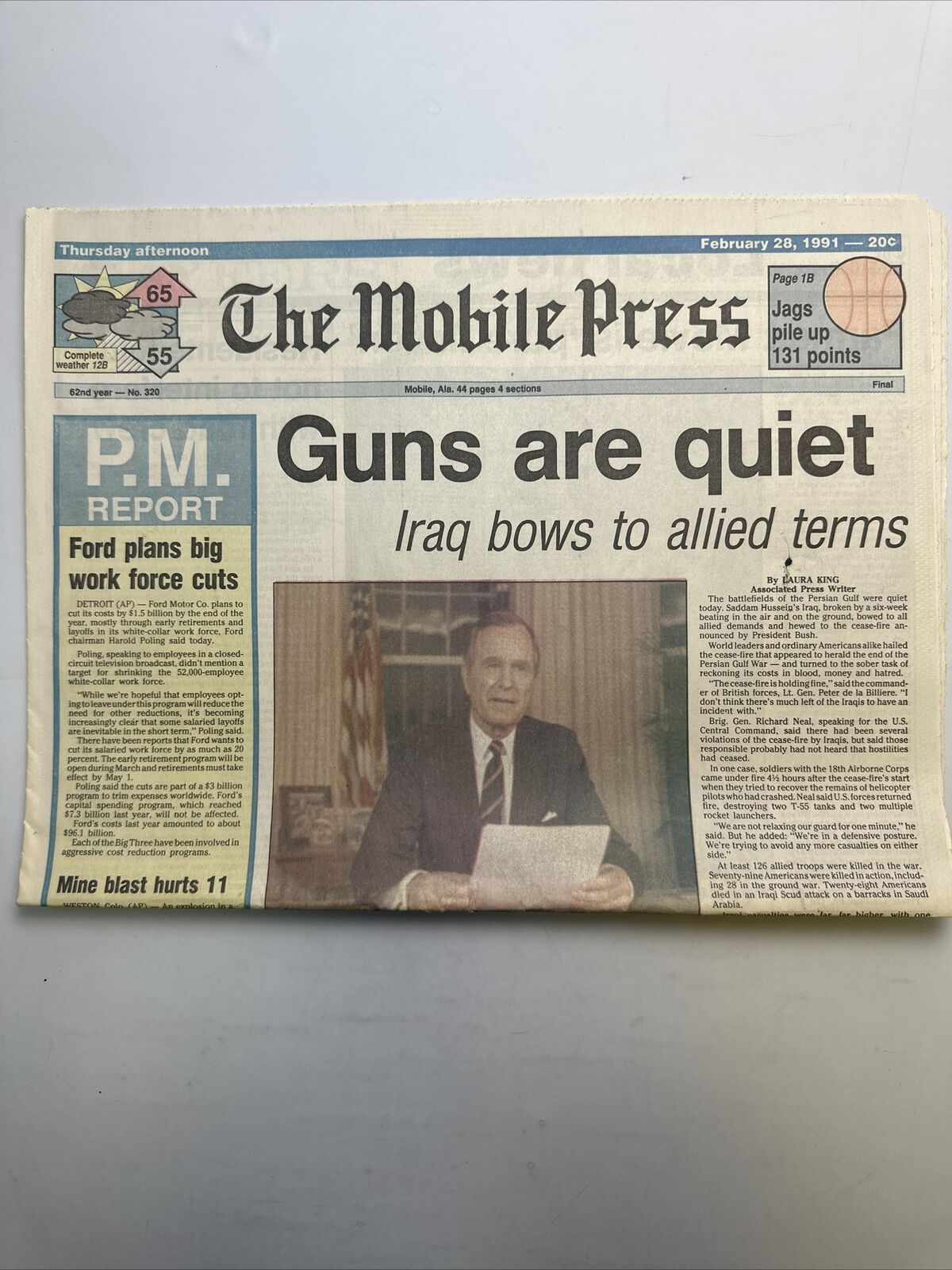 Mobile Press Register, February 28th, 1991 ‘Guns are Quiet ’ Newspaper