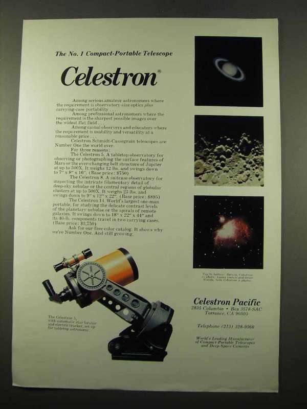 1975 Celestron 5 Telescope Ad - Compact-Portable