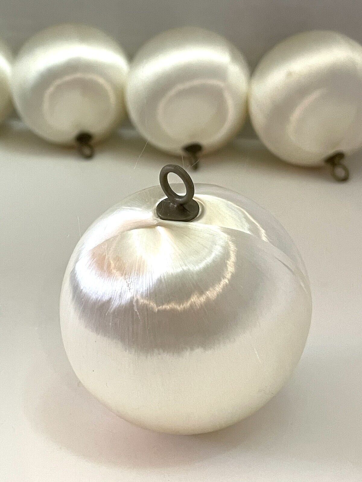 Vintage White Satin Ornament Ball Set Of 6