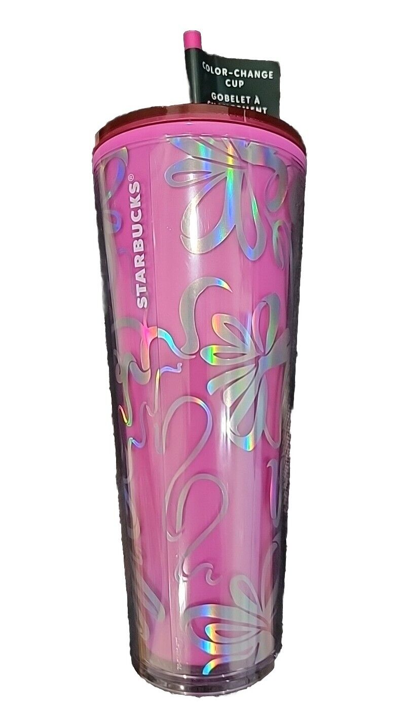 Starbucks Holiday 2023 Hot Pink With Silver Ribbon Color Change Venti Tumbler 