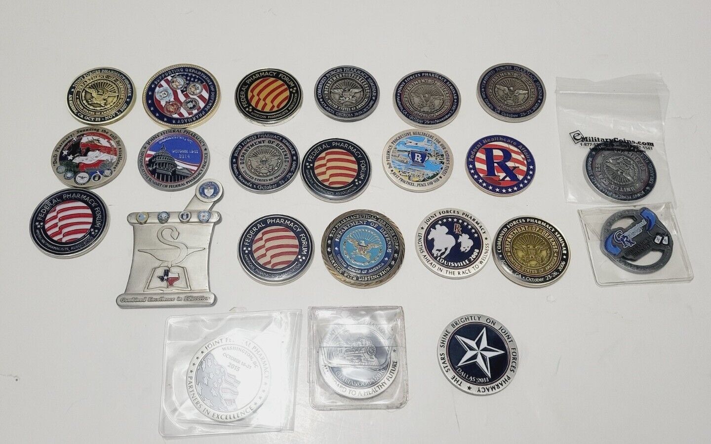 Lot Of 23 Rare Department Of Defense/Federal Pharmacy Forum  Challenge Coins 