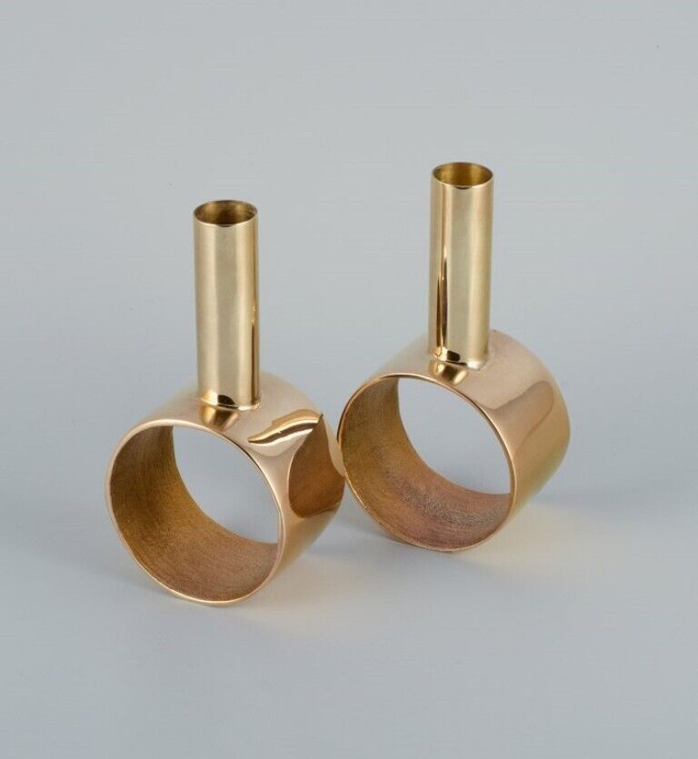 Swedish design. A pair of modernist brass candlesticks. Handmade.