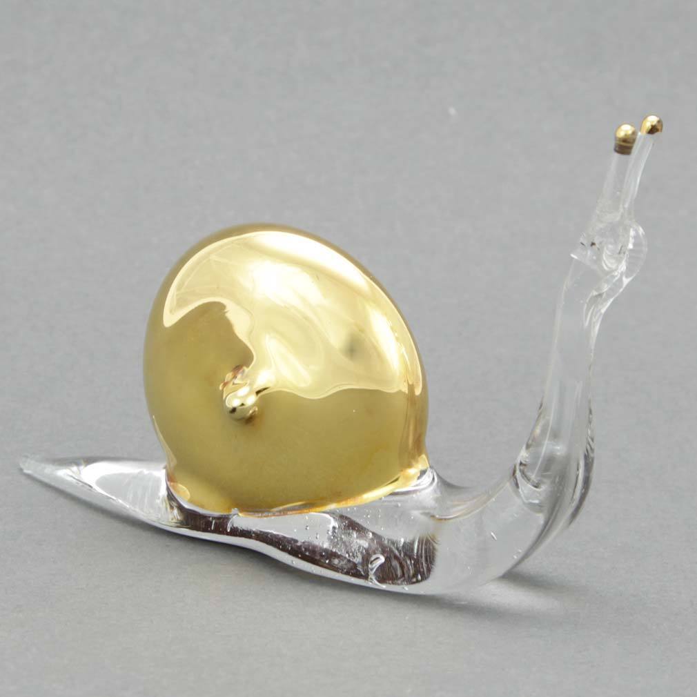 GlassOfVenice Murano Glass Cristallo and Gold Snail