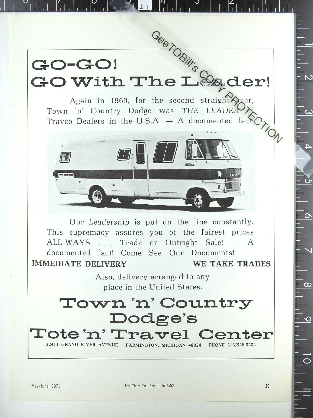 1971 Avco Dodge Town & Country Motor Home bus camper RV Recreational Vehicle ad