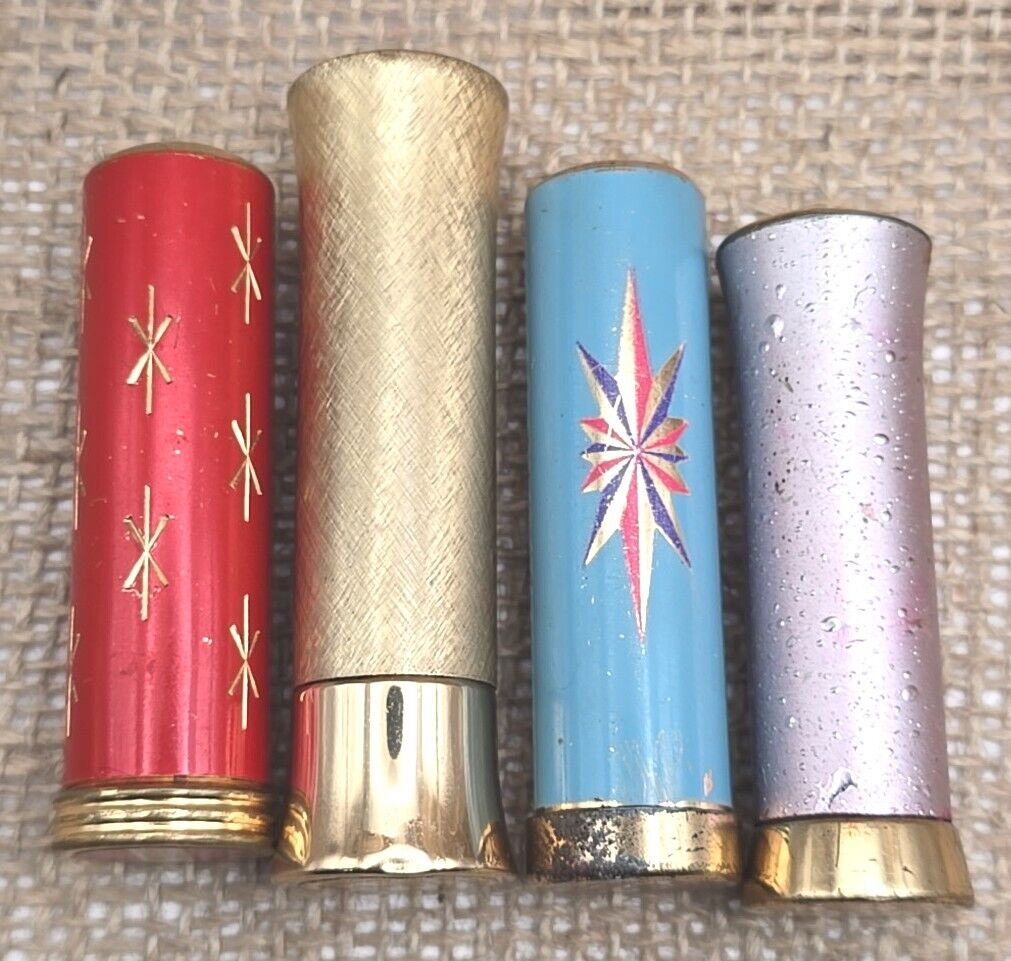 Antique/Vintage Metal Lipstick Tubes With Lipsticks Lot of 4 Art Deco Vanity