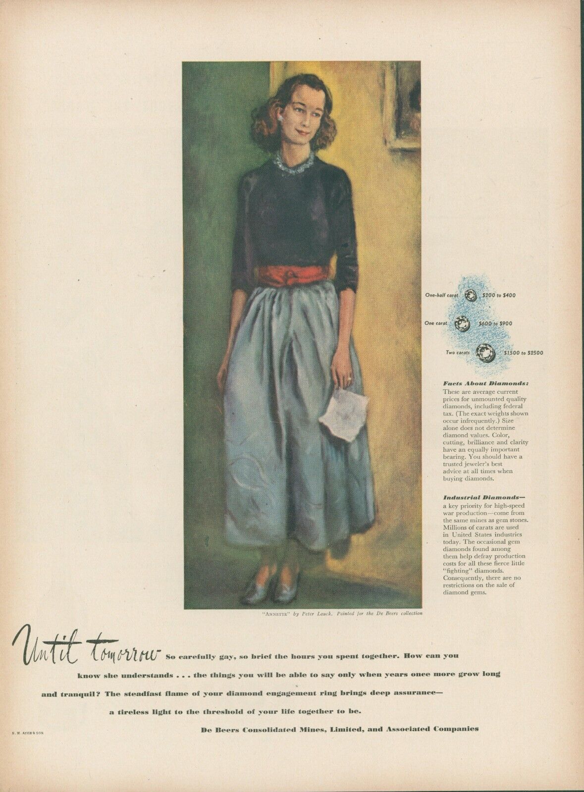 1944 De Beers A/S Peter Lauck Annette Woman With Letter Ring Vtg Print Ad L32