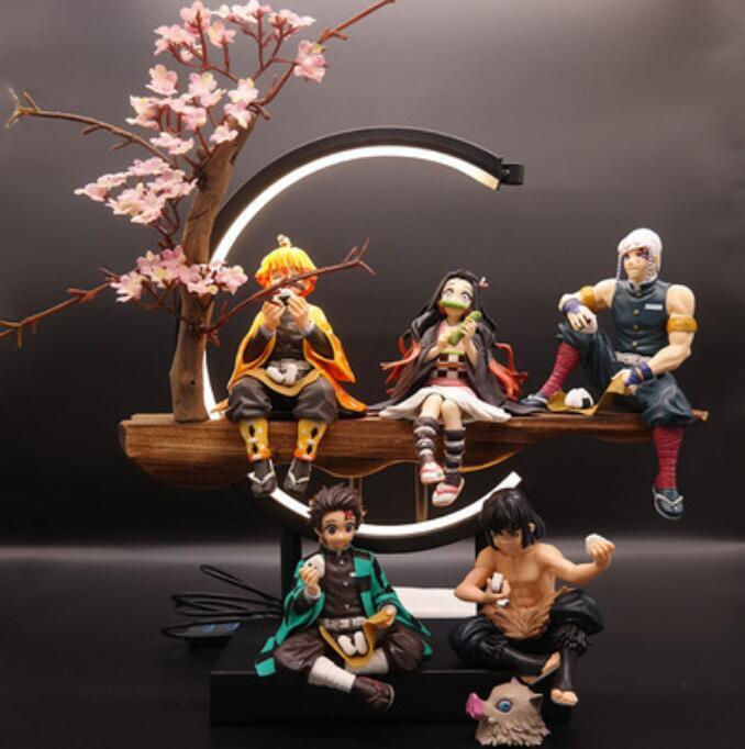 Anime Demon Slayer Flower Street LED Light Up PVC Figure Toy Decor No Box 5PCS