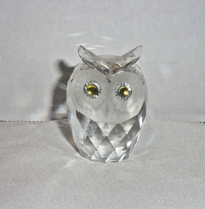 Vintage Swarovski Crystal Small Owl Figurine Woodland Friends - green eyes