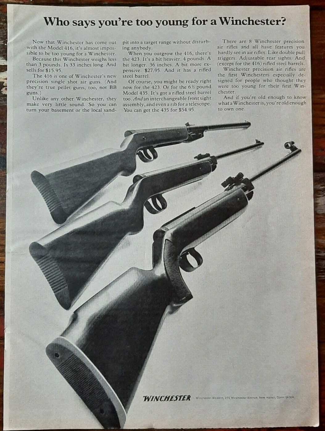 1969 Winchester Vintage Print Ad Rifle Air Pellet Youth Hunt Target Sport Guns