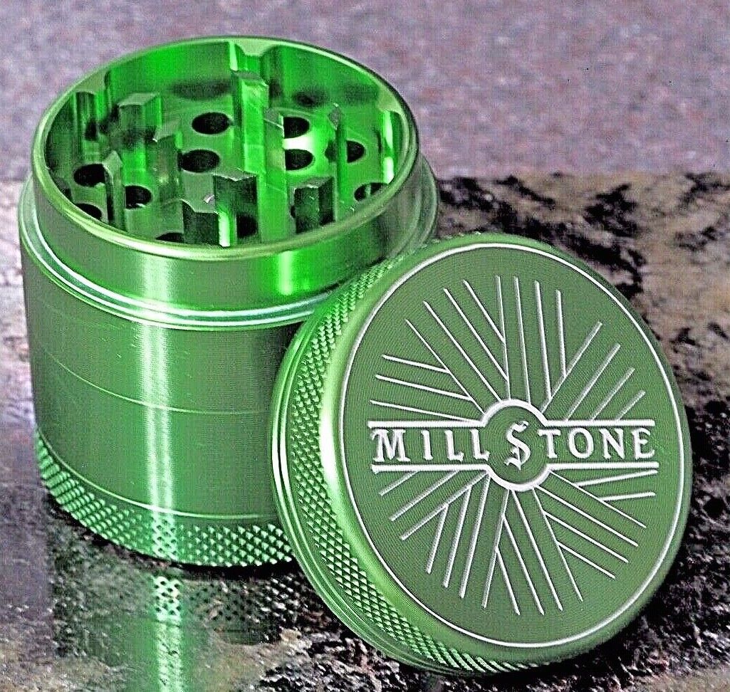 Millstone Mini Herb Grinder 4 Piece 1.5 inch Metal Large Storage Magnetic Green