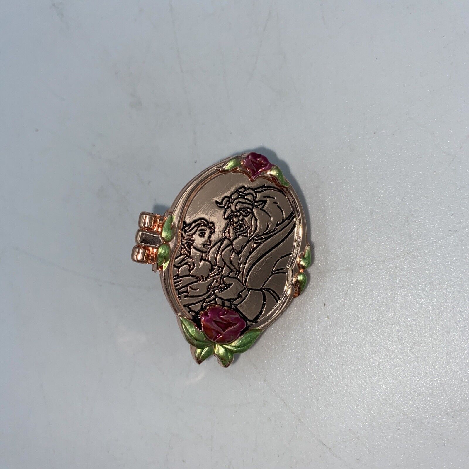 Disney Loungefly Beauty and the Beast Mirror Hinged Rose Gold Belle Beast Pin