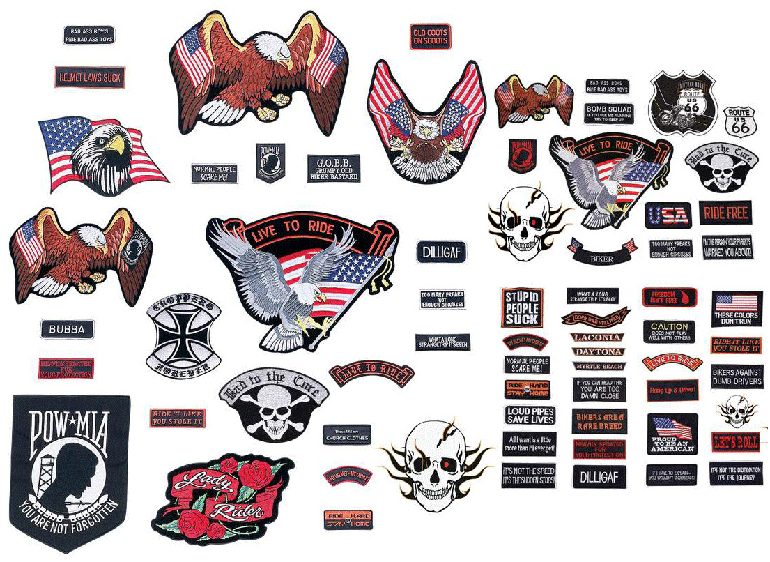 PATCH SET Assorted 20pc Embroidered Badge Motorcycle Biker Vest Jacket USA Flag