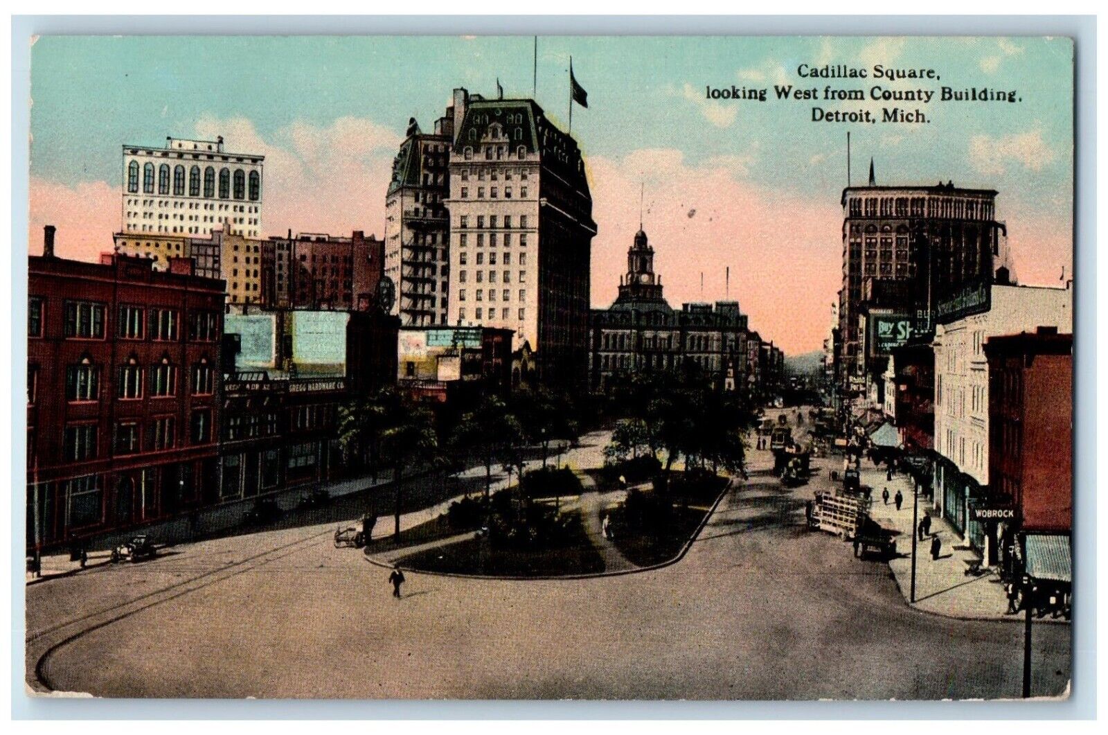 1916 Cadillac Square Looking West County Building Detroit Michigan MI Postcard