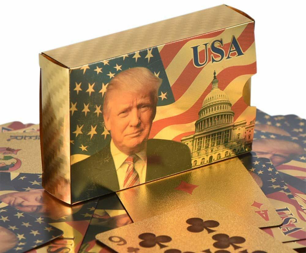 NEW Donald Trump Gold Foil Waterproof Plastic Playing Poker Deck Game Cards USA