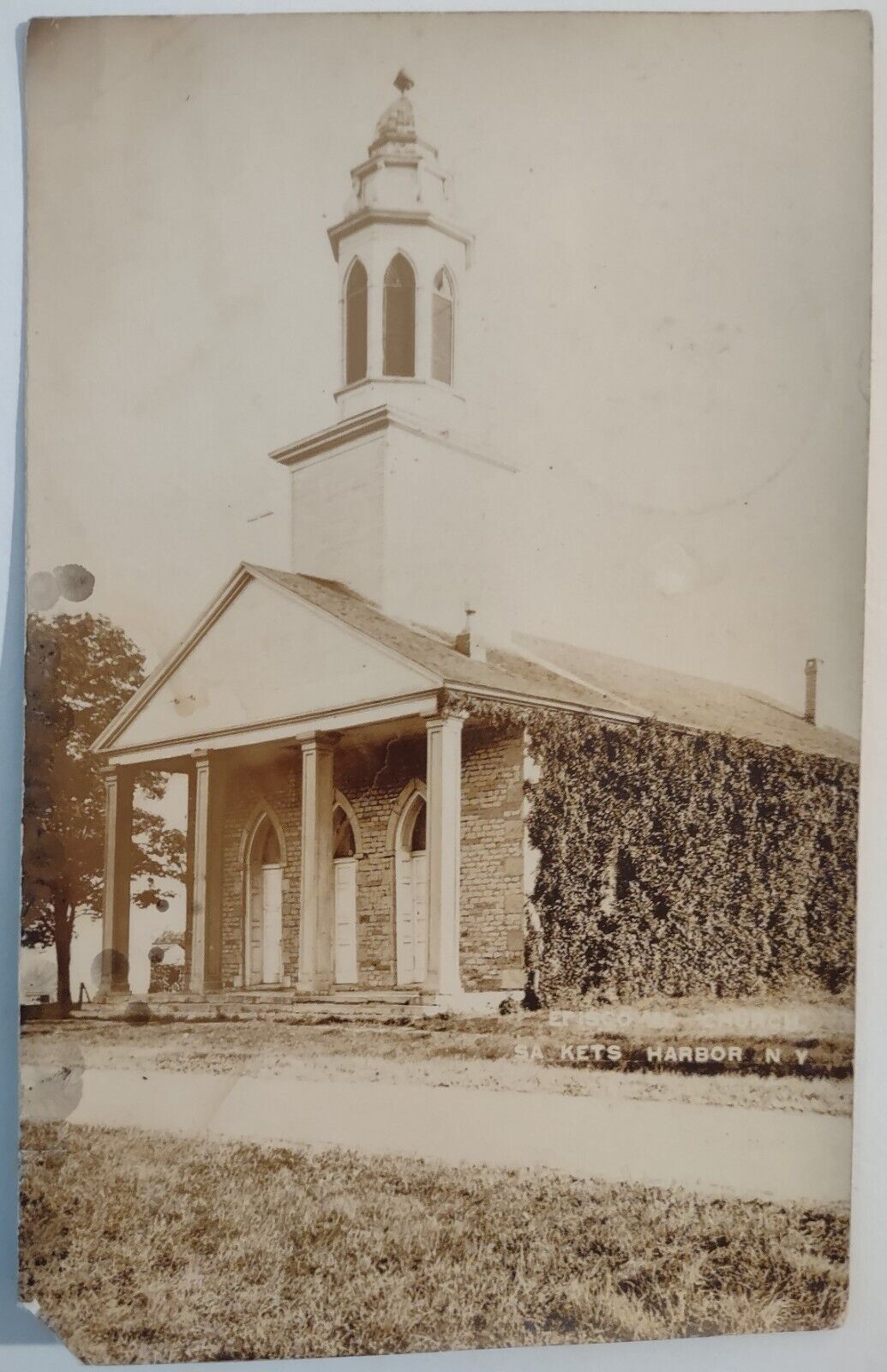 Vintage Postcard Episcopal Church Sackets Harbor New York RPPC AA9