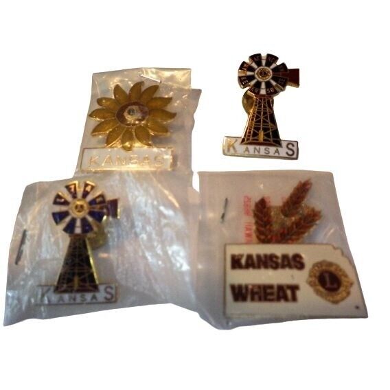 Kansas Lions Club Windmill Wheat Pins Pinbacks NOS lot 3