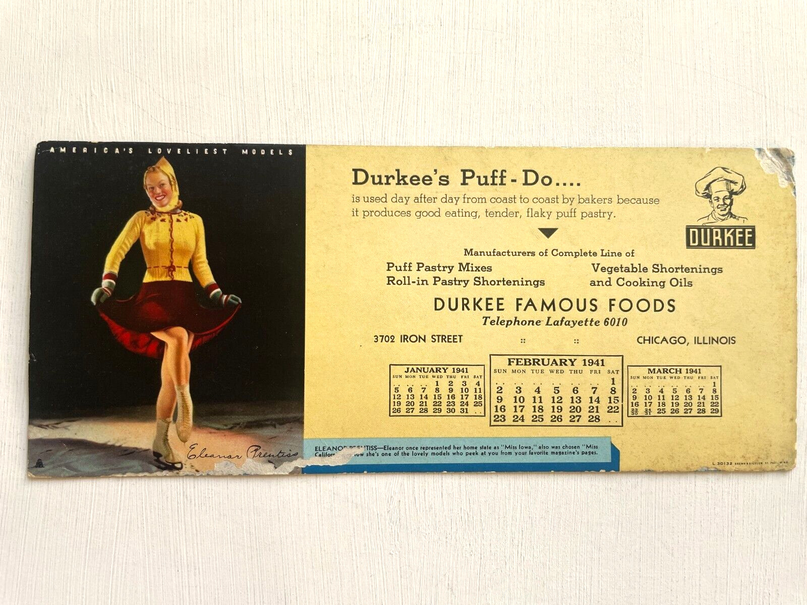 February 1941 Pinup Girl Blotter w/ Miss Iowa Ad for Durkee Foods