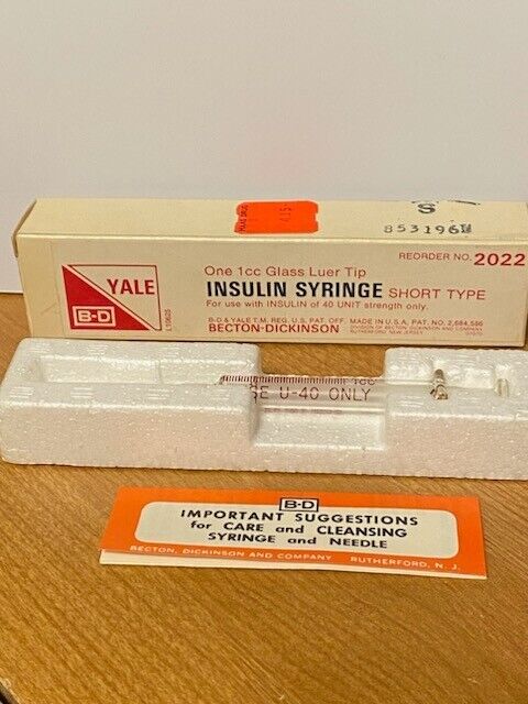 Vintage B-D YALE Insulin Syringe Glass 1cc Luer Tip #2022 Made in USA