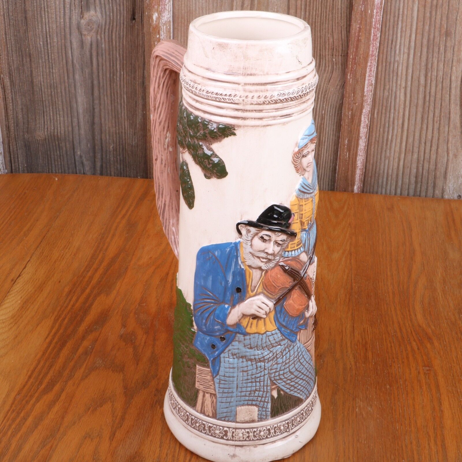 Vintage Giant Tall Beer Stein Germany Man Fiddling With Woman 15