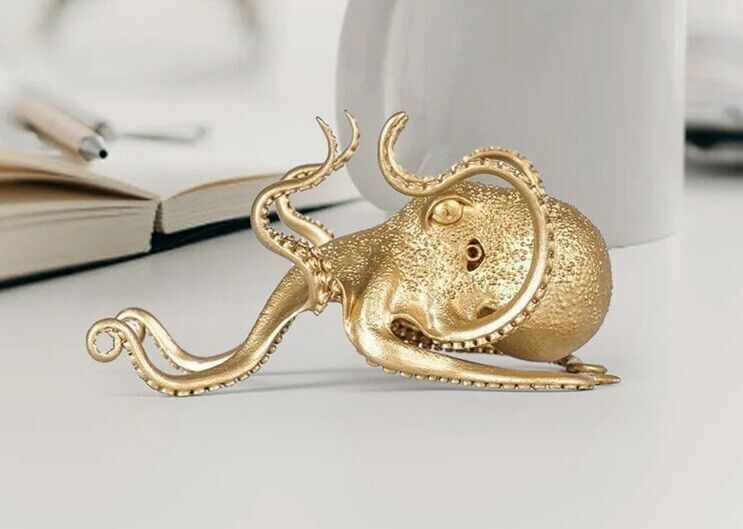 Octopus Animal Metal Gold Statue Small Sculpture Tabletop Figurine Decor Gifts