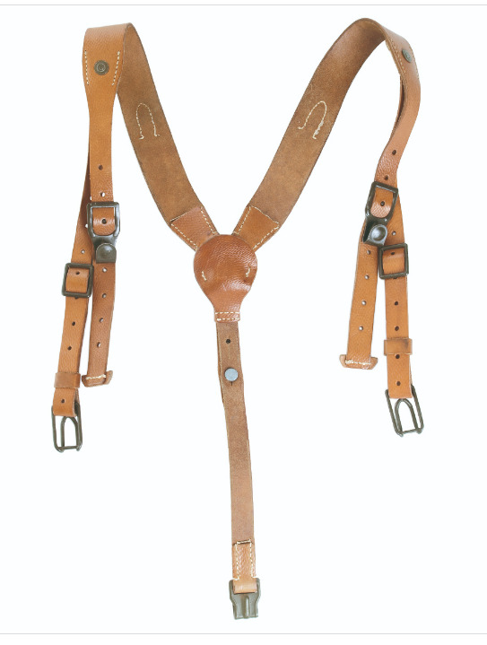 Original Czech Army Y-Strap Leather Suspenders Harness Military Suspenders Brown