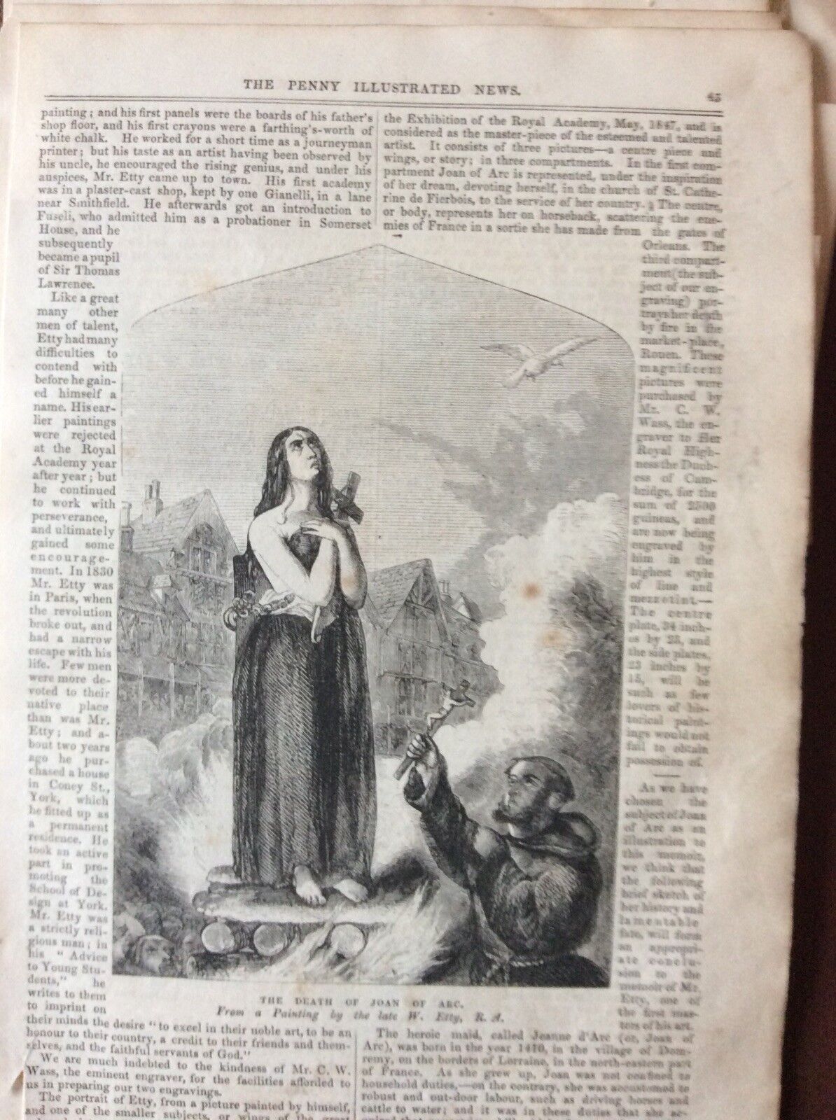 CathedralM6-9w Ephemera 1850 Picture Joan Of Arc Death W Etty